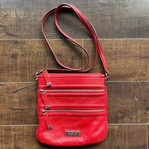 Calvin Klein Double Zip Front Crossbody Lipstick Red Leather